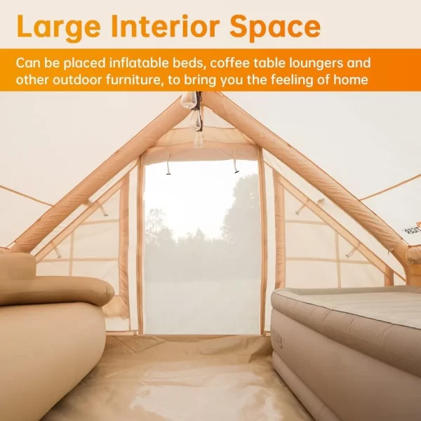 Inflatable Camping Tent with Pump, Glamping Tents, Easy Setup 4 Season Waterproof Windproof Outdoor Blow Up Tent - Image 3