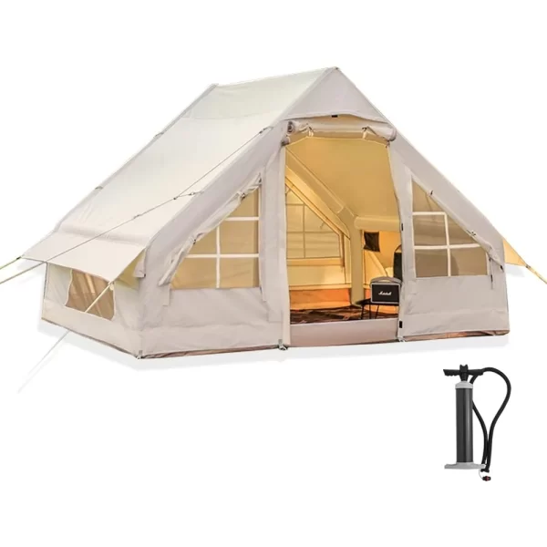 Inflatable Camping Tent with Pump, Glamping Tents, Easy Setup 4 Season Waterproof Windproof Outdoor Blow Up Tent