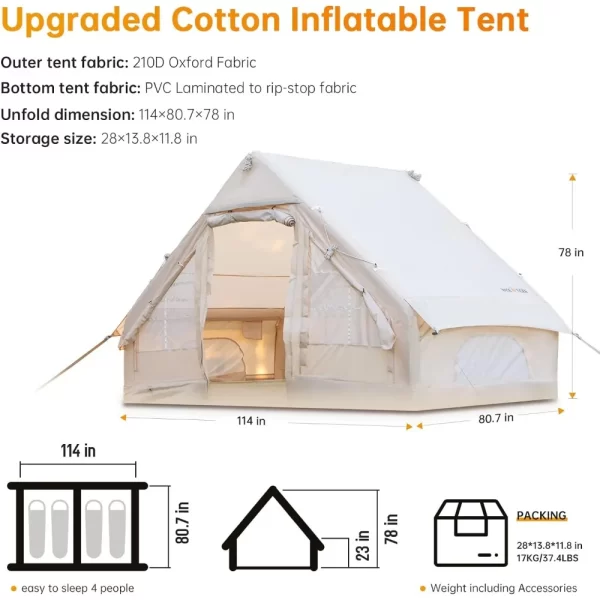 Inflatable Camping Tent with Pump, Glamping Tents, Easy Setup 4 Season Waterproof Windproof Outdoor Blow Up Tent - Image 5